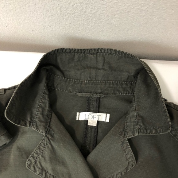 LOFT Cotton Army Green Double Breasted Peplum Lightweight Military Jacket M - Picture 8 of 14